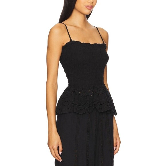 Damson Madder Martina Cami Tank Top Smocked Broderie Cutout Black S-6 New 284778 - Picture 2 of 9